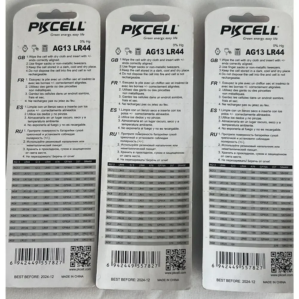 30 Pack Pkcell AG13 LR44 Alkaline 1.5V Cell Battery LED Watch Key New 3 Pks 10